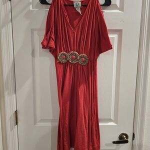 Ice Orange Midi Dress with Embellished Waist